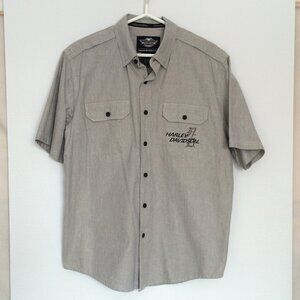 Harley-Davidson Button Down Short Sleeve Shirt Large Gray Willie G Skull Print